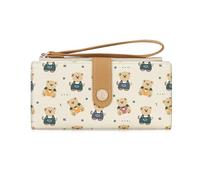 AfitLulu Cute Bear Purses for Women, Wristlet Wallets with Coin Pocket, Bifold Wallets with Zipper and Snap Button, Slim Ladies Purse for Women (Yellow)