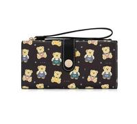 AfitLulu Cute Bear Purses for Women, Wristlet Wallets with Coin Pocket, Bifold Wallets with Zipper and Snap Button, Slim Ladies Purse for Women (Black)