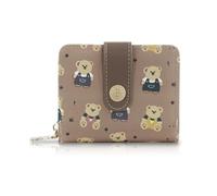 AfitLulu Cute Bear Wallets for Women, Wristlet Wallets with Coin Pocket, Bifold Wallets with Zipper and Snap Button, Slim Wallet for Women, Brown-s, 7.48 * 3.54 * 0.78 inches, Cute