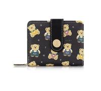 AfitLulu Cute Bear Wallets for Women, Wristlet Wallets with Coin Pocket, Bifold Wallets with Zipper and Snap Button, Slim Wallet for Women, Black-s, 7.48 * 3.54 * 0.78 inches, Cute