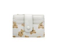 AfitLulu Cute Wallet for Women, Bear Print Zip Bifold Wallet with Front Card Slot, ID Window, Cash Slot, Short Women Wallet Elegant Youthful and Cute, White, Modren