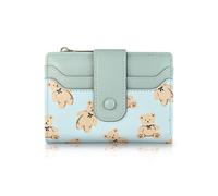 AfitLulu Cute Wallet for Women, Bear Print Zip Bifold Wallet with Front Card Slot, ID Window, Cash Slot, Short Women Wallet Elegant Youthful and Cute, Blue, Modren
