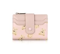 AfitLulu Cute Wallet for Women, Bear Print Zip Bifold Wallet with Front Card Slot, ID Window, Cash Slot, Short Women Wallet Elegant Youthful and Cute, Pink, Modren