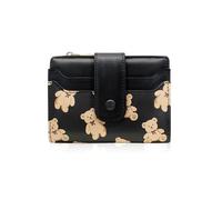 AfitLulu Cute Wallet for Women, Bear Print Zip Bifold Wallet with Front Card Slot, ID Window, Cash Slot, Short Women Wallet Elegant Youthful and Cute, Black, Modren