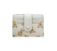 AfitLulu Cute Wallet for Women, Bear Print Zip Bifold Wallet with Front Card Slot, ID Window, Cash Slot, Short Women Wallet Elegant Youthful and Cute. (White)