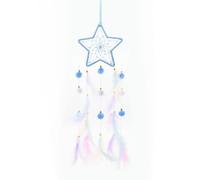 AfitLulu Dream Catcher Moon and Star Wall Hanging Room Decor Dreamcatcher, Handmade Colorful Feathers Dream Catchers Bedroom Accessories with Beads and Plush Balls for Home Decor (Blue)