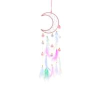 AfitLulu Dream Catcher Moon and Star Wall Hanging Room Decor Dreamcatcher, Handmade Colorful Feathers Dream Catchers Bedroom Accessories with Beads and Plush Balls for Home Decor (Pink)
