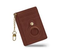 AfitLulu Driving Licence Holder UK with Airtag Holder, Metal Chain Leather Credit Card Holders for Men Women AirTag Wallet with 6 Slots & 1 ID Window (Brown)