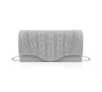 AfitLulu Evening Bag Fashionable Clutch Bag for Womens and Girls, Pleated Sparkling Bag with Detachable Metal Chain Strap and Magnetic Snap Fastener Closure for Wedding Banquet Party Prom (Silver)