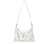 AfitLulu Floral Embroidery Leather Shoulder Bag, Zip Closure Small Shoulder Purse Handbag, Half Moon Bag Make Life Easier and Simpler, Ladies Shoulder Bag (white)