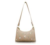 AfitLulu Floral Embroidery Leather Shoulder Bag, Zip Closure Small Shoulder Purse Handbag, Half Moon Bag Make Life Easier and Simpler, Ladies Shoulder Bag (brown)