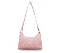 AfitLulu Floral Embroidery Leather Shoulder Bag, Zip Closure Small Shoulder Purse Handbag, Half Moon Bag Make Life Easier and Simpler, Ladies Shoulder Bag (pink)
