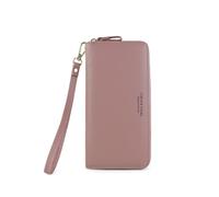 AfitLulu Ladies Purse Long Wristlet Wallet for Women, Solid Color Womens Purse PU Leather Wristlet Clutch Wallet with Detachable Wrist Strap for 8 Credit Card Slots and 1 Banknote Slot (Pink)