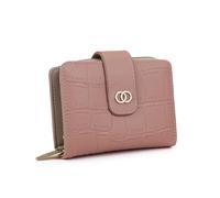AfitLulu Ladies Purse PU Leather Small Purses for Women, Fashion Womens Purse Small Wallet Crocodile Pattern with Snap and Zipper for Credit Cards, ID Cards, Banknotes, Coin, Photos (Pink)