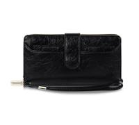 AfitLulu Ladies Purse with Removable Card Holder & Wrist Strap, Large Capacity Womens Wallet PU Leather Womens Purse Multi-Function Bifold Wallet with Multiple Card Slots and ID Window (Black)