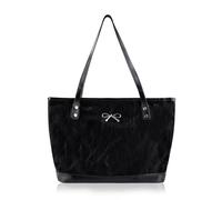AfitLulu Large Tote Bag Ladies Handbags with Zipper and Bow Decoration, Waterproof Faux Leather Shoulder Handbag for Women, Womens Totes for Shopping, Traveling, Dating (Black)