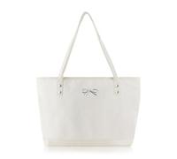 AfitLulu Large Tote Bag Ladies Handbags with Zipper and Bow Decoration, Waterproof Faux Leather Shoulder Handbag for Women, Womens Totes for Shopping, Traveling, Dating (White)