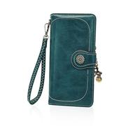 AfitLulu Large Women Wallets Clutch Purse with Detachable Wrist Strap and Retro Metal Pendant, Ladies Purse Wristlet Wallet Stylish Womens Purse with Multi Card Slot and ID Window (Blue)