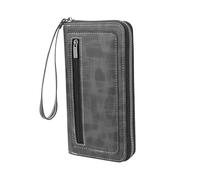AfitLulu Long Mens Wallets Faux Leather Men's Wallets with Removable Wrist Strap, Multi Card Slot Mens Leather Purse Portable Wallet for Men with 8 Card Slots and Zip Coin Pocket (Grey-2)