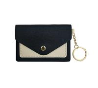 AfitLulu PU Leather Credit Card Holder With Keychain, 2 Compartment Snap Closure for Various Cards (Black)