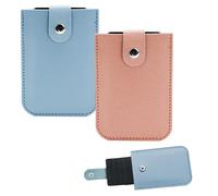 AfitLulu Pull-Out Card Organizer, 2pcs PU Leather Credit Card Holder with 5 Card Slots, Slim Minimalist Wallet for Women with 1 Cash Compartment, Thin Front Pocket Wallet for Women Men (Pink+Blue)