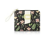 AfitLulu Purses for Women, Bifold Small Purses for Women Floral Pattern Womens Wallet with Exterior Zipper Coin Purse Compact Womens Purse with ID Window and Wristlet (Black)