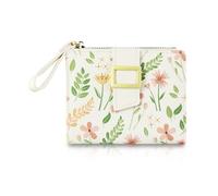 AfitLulu Purses for Women, Bifold Small Purses for Women Floral Pattern Womens Wallet with Exterior Zipper Coin Purse Compact Womens Purse with ID Window and Wristlet (White)