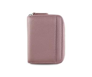 AfitLulu RFID Purses for Women Excellent Genuine Leather Women's Credit Card Wallet, Compact Accordian Small Ladies Purse with Stainless Steel Zipper and 15 Slots (Pink)
