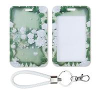 AfitLulu Sliding Badge Holder with Detachable Keychain, Anti Loss ID Card Holders Transparent Bus Pass Holder for ID Card, Bus Card, Credit Card (Green)