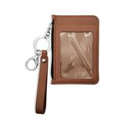 AfitLulu Slim Minimalist Front Pocket Wallet, Leather Credit Card Holder with Zipper, Keychain Wallet for Women Men, Brown, Fashion