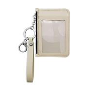 AfitLulu Slim Minimalist Front Pocket Wallet, Leather Credit Card Holder with Zipper, Keychain Wallet for Women Men, Beige, Fashion