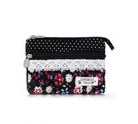 AfitLulu Small Purse Women's Canvas Purse Women's Small 2 Layers Zip Pockets Mini Purse Bohemian Style Mini Wallet for Coins, Cash and Cards, Flower black, 13*10*1cm, Bohemian style