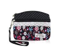 AfitLulu Small Purse Women's Canvas Purse Women's Small 2 Layers Zip Pockets Mini Purse Bohemian Style Mini Wallet for Coins, Cash and Cards, Black (black-B), 13*10*1cm, Bohemian style