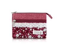 AfitLulu Small Purse Women's Canvas Purse Women's Small 2 Layers Zip Pockets Mini Purse Bohemian Style Mini Wallet for Coins, Cash and Cards, Red Flower, 13*10*1cm, Bohemian style