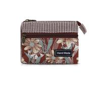 AfitLulu Small Purse Women's Canvas Purse Women's Small 2 Layers Zip Pockets Mini Purse Bohemian Style Mini Wallet for Coins, Cash and Cards, Red-leaf, 13*10*1cm, Bohemian style