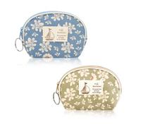 AfitLulu Small Purse Women's Floral Pattern Mini Wallet Semicircular Coin Bag with Key Ring, Canvas Small Purse Mini Purse Coin Purse with 1 Zip Pocket, Green and light blue, 9x 8.5 x 2 cm/3.54 x 3.34