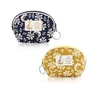 AfitLulu Small Purse Women's Floral Pattern Mini Wallet Semicircular Coin Bag with Key Ring, Canvas Small Purse Mini Purse Coin Purse with 1 Zip Pocket, Yellow and dark blue, 9x 8.5 x 2 cm/3.54 x 3.34