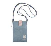 AfitLulu Small Shoulder Bag Women's Denim Mobile Phone Bag for Hanging with Buckle, Cute Embroidery, Crossbody Bag, Mobile Phone Shoulder Bag with 1 Main Compartment and 4 Front Pockets, Rabbit Light