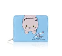 AfitLulu Small Wallet for Women, Bifold Cute Wallet with 5 Card Slots ID Window Zipper Pocket Womens Card Holder Wallet with Metal Snap, Blue, 4.72 x 3.62 x 1.14inches, Cute