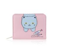 AfitLulu Small Wallet for Women, Bifold Cute Wallet with 5 Card Slots ID Window Zipper Pocket Womens Card Holder Wallet with Metal Snap, Pink, 4.72 x 3.62 x 1.14inches, Cute