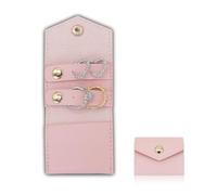 AfitLulu Travel Jewellery Organiser Roll Foldable Jewellery Storage Roll PU Leather Jewelry Case Portable Jewellery Rolls For Travelling, Jewellery Pouch for Storing Rings, Necklaces, Earrings (Pink)