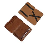 AfitLulu Wallet Men's Flip Type Magic Purse, Men's Wallet Ultra Thin Wallet PU Leather Wallet Small with 4 Card Slots and 2 Money Compartments, Brown- 1, 10*7.2*0.7cm, Modern