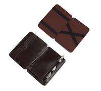 AfitLulu Wallet Men's Flip Type Magic Purse, Men's Wallet Ultra Thin Wallet PU Leather Wallet Small with 4 Card Slots and 2 Money Compartments, Dark Brown-1, 10*7.2*0.7cm, Modern