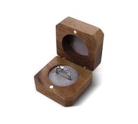 AfitLulu Wedding Rings Boxes with Magnetic Closure, Single Slot Vintage Engagement Ring Box, Personalized Vintage Wooden Ring Box for Proposal, Wedding (Grey)