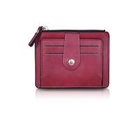 AfitLulu Women Credit Card Holder Wallet, 8 Card Slots Credit Card Holder for Women with an ID Window and a Zippered Double Fold Thin Wallet that Can Hold Coin, Cards, Cash, Red, Modern