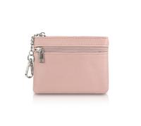 AfitLulu Women’s Small Coin Purse with Keychain and Zipper, 2-Layer Pocket Coin Pouch Mini Ladies Purse Faux Leather Storage Bag for Card, Key, and Small Items (Pink)