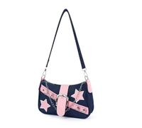 AfitLulu Women’s Small Shoulder Bag Denim Ladies Handbags with Handheld Chain and Detachable Shoulder Strap, Crescent Bag Fashionable Y2K Bag Handbags for Women with Zipper (Blue-2)