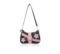 AfitLulu Women’s Small Shoulder Bag Denim Ladies Handbags with Handheld Chain and Detachable Shoulder Strap, Crescent Bag Fashionable Y2K Bag Handbags for Women with Zipper (Black)