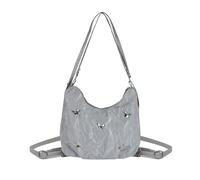 AfitLulu Women Shoulder Bag PU Leather Backpack Womens with Zipper and Bow Tie Decoration, Large Capacity Ladies Handbags Women's Fashion Backpacks Stylish Crescent Bag with Unique Straps (Silvery)