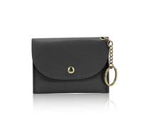 AfitLulu Women's Black Slim Wallet with Keychain, Snap, 2 Compartments, Waterproof PU Leather